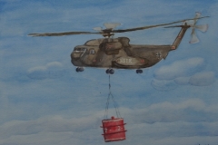 Heeresflieger Laupheim, Löschflug, Aquarell 40 x 30 cm