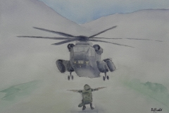 Heeresflieger Laupheim, Landung in Kabul, Aquarell 40 x 30 cm