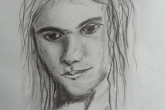 Nachdenklich, Kohlezeichnung 40 x 30 cm